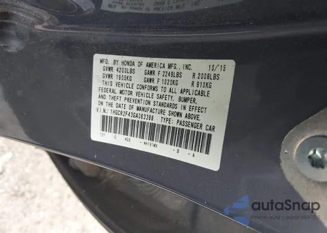 2016 Honda Accord Lx из США, поврежденный, VIN 1HGCR2F43GA063396